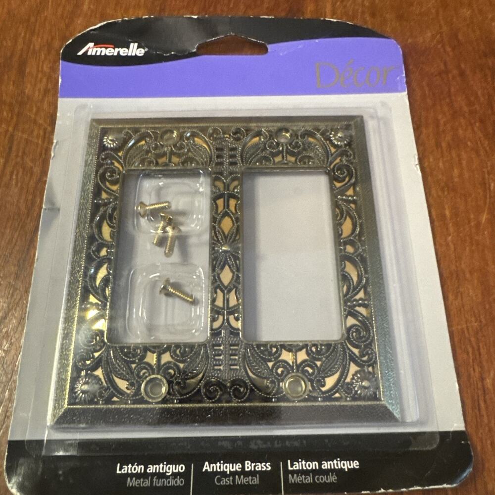 Amerelle Décor Filigree Antique Brass 2-Gang Rocker Wall Plate 65RRAB NIP